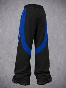 Manfinity Denimwave Men Contrast Panel Drawstring Waist Pants - Royal Blue - View 4