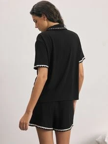 Ocili Contrast Binding Pocket Front PJ Set - Black - View 3