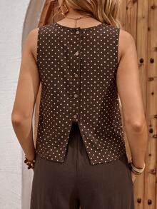 EMERY ROSE Top de tirantes con estampado de lunares y bajo dividido & Pantalones de pierna ancha - Multicolor - Ver 4