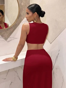 Slaydiva Women Maxi Dresses - Burgundy - View 6