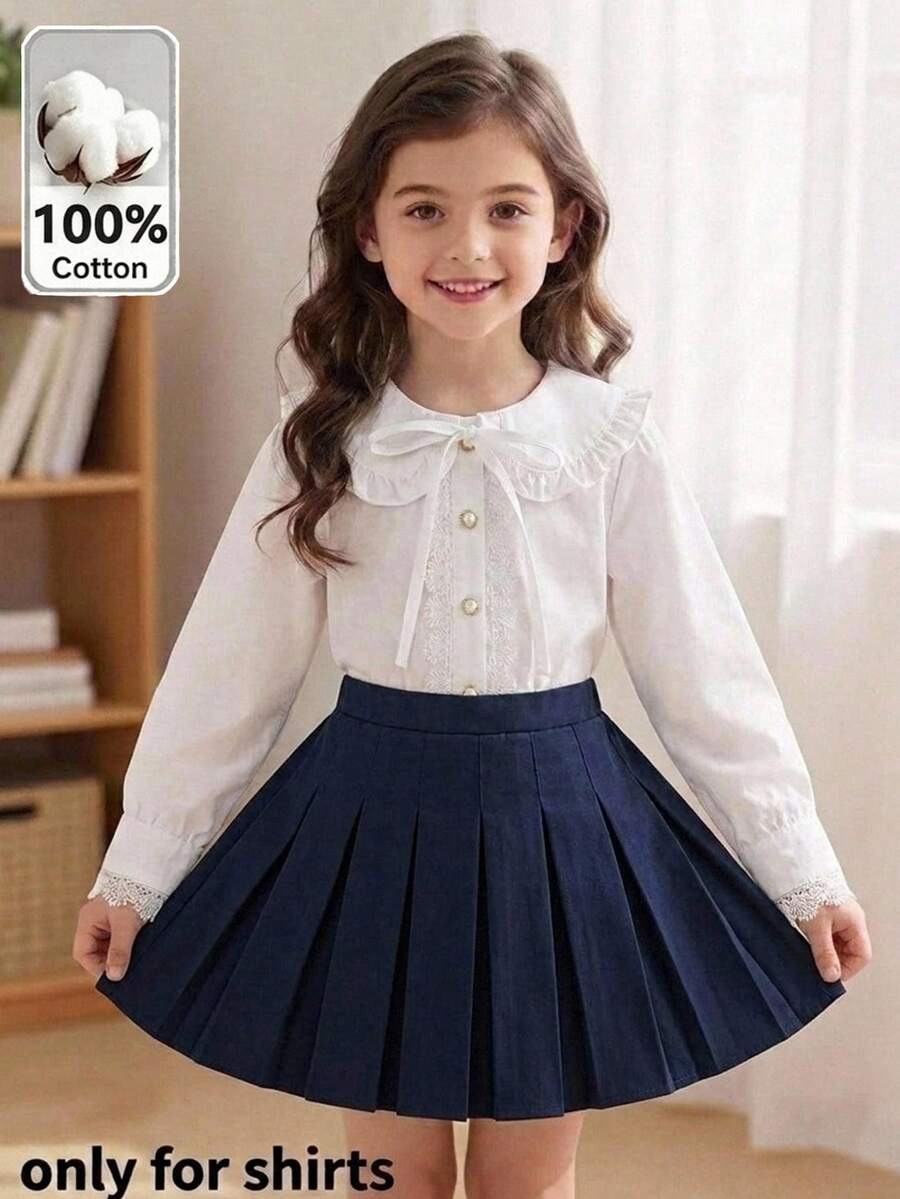 SHEIN Young Girl Solid Elastic Waist Pleated Skirt - Multicolor - View 1