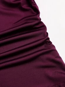 Sweetra Solid Boat Neck Flutter Sleeve Ruched Slim Waist Tee - Red Violet - View 7