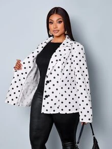 SOLERSUN Plus Polka Dot Print Belted Blazer - Black and White - View 2