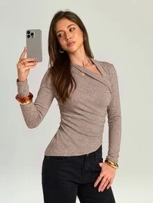 Firerie Women's Fashion Asymmetric T-Shirt, Autumn - Mocha Brown - View 4