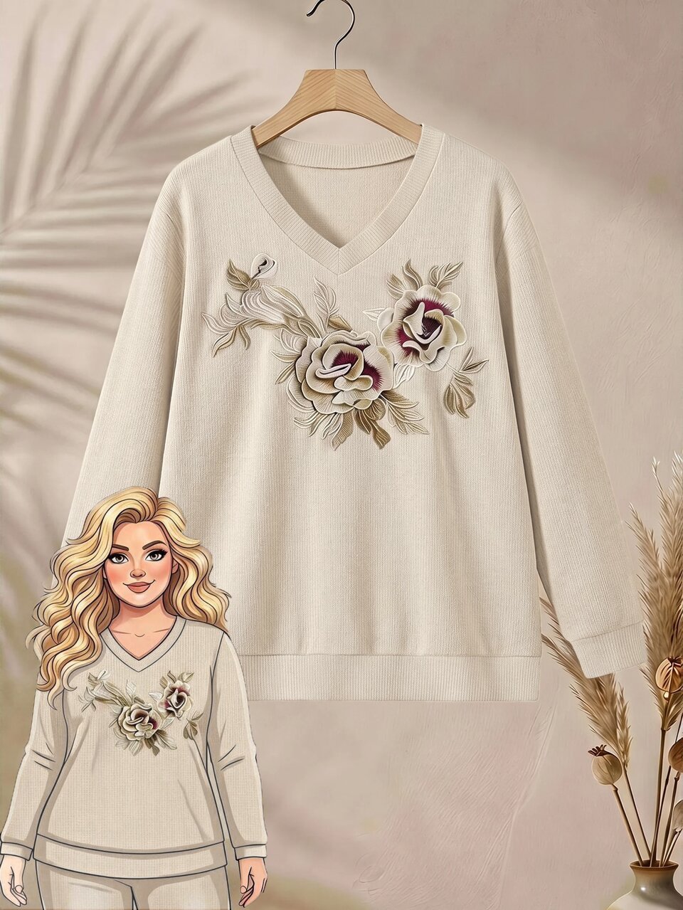 Plus Size Autumn Casual Floral Print T-Shirt Fall