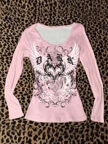 Attitoon Round Neck Wing Print Long Sleeve Tee - Multicolor - View 1