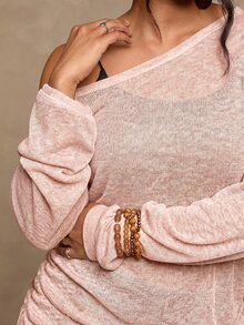 Freevana Plus Asymmetrical Neck Drop Shoulder Tee Without Bra - Multicolor - View 6