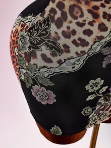 Floral & Leopard Print Bodycon Dress With Super Crop Top - Black - View 8