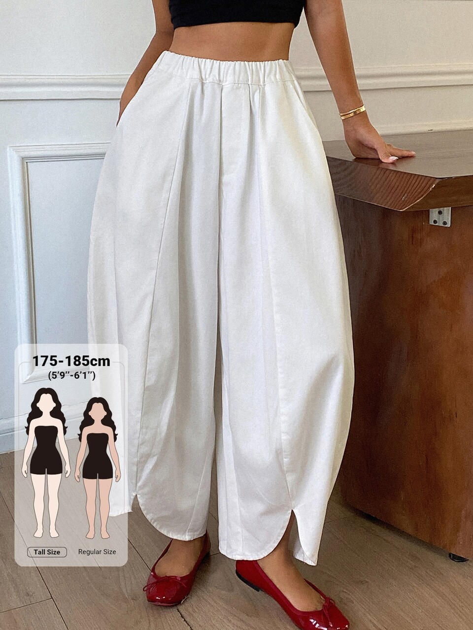 Solid Elastic Waist Barrel Leg Jeans