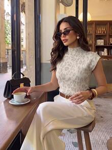 Firerie Top de punto con manga corta y estampado de leopardo - Blanco - Ver 9