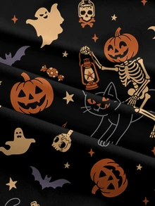 ROMWE Goth Halloween Print Wide Leg Pants - Black - View 4