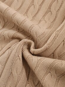 GlowEve Set Cardigan Rajut Kabel Polos dengan Bahu Longgar dan Resleting serta Celana Rajut dengan Potongan Meruncing - Unta - View 8