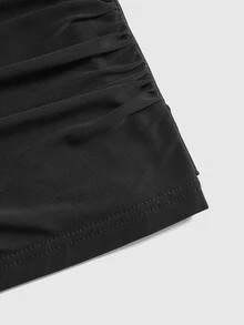 ROMWE Y2K Draped Front Halter Top & Ruched Side Dress - Black - View 4