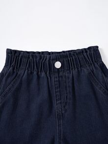 SHEIN Jeans de pierna ancha con volantes para niñas - Azul lavado oscuro - Ver 7