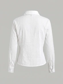 Tween Girl Solid Swiss Dot Button Front Shirt - Multicolor - View 2
