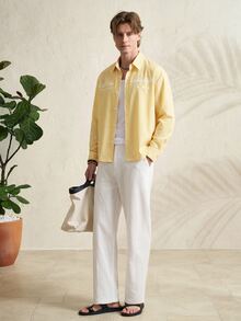 TONEVAULT Men Striped & Letter Graphic Drop Shoulder Shirt - Yellow - View 4