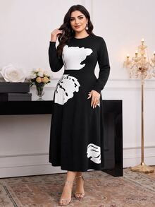 Modelyn Plus Size Casual Colorblock Knit Dress, Autumn/Winter - Multicolor - View 5