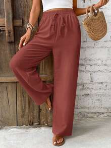 SHEIN PETITE CURVE Pantalones Extra Grande - Óxido marrón - Ver 5