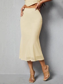SHEIN PETITE Women Skirts - Light Yellow - View 3