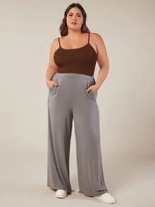 SHEIN BASICS Plus Solid Slim Fit Breathable Cami Top - Brown - View 4