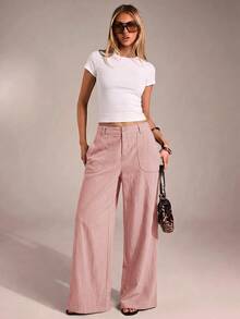 SHEIN PETITE CURVE Plus Size Pants Fall - Dusty Pink - View 3