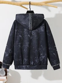 SHEIN 青少年男孩休閒嘻哈搖滾塗鴉運動風黑色運動衫，基礎上衣，適合秋冬、萬聖節、學校、家庭聚會、度假、派對，秋季穿搭，冬季穿搭 - 黑色 - 查看 4