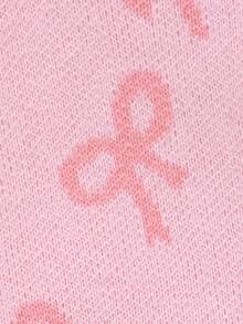 SHEIN Baby Girl Bow Pattern Raglan Sleeve Sweater & Knit Footed Pants Set - Pink - View 4