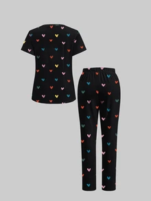 TaskEZ 1 pieza Estropajo con estampado de corazón & 1 pieza Pantalón - Multicolor - Ver 2
