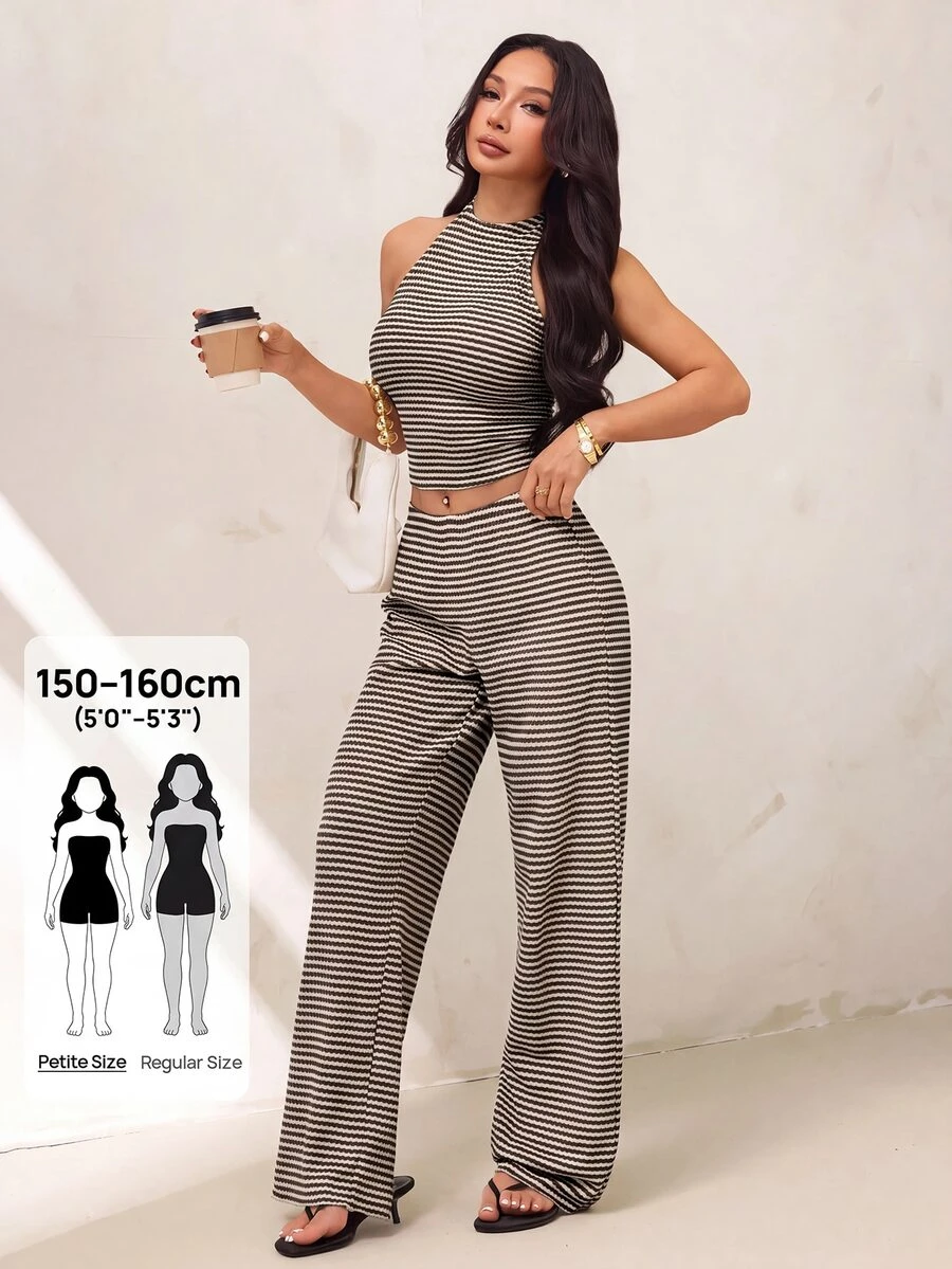 SHEIN PETITE 女士兩件套 - 棕色 - 查看 1