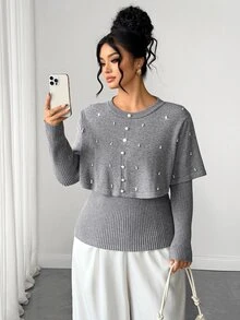 Elenzga Plus Size Sweaters - Grey - View 5