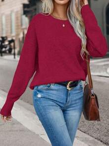 SHEIN Suéter oversize de hombros caídos color liso - Burdeos - Ver 5