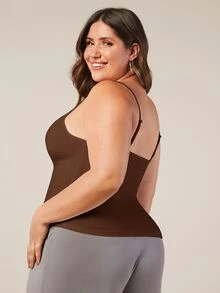 SHEIN BASICS Plus Solid Slim Fit Breathable Cami Top - Brown - View 2