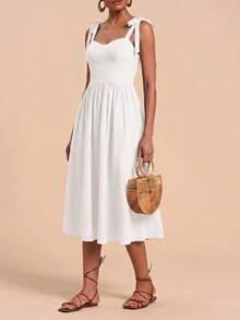 Travachic Tie Shoulder Solid Bustier Cami Dress - White - View 6