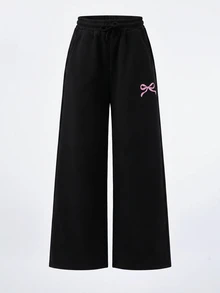 Tween Girl Knit Light Gray Loose Casual Versatile Drawstring Pocket Wide Leg Sweatpants - Multicolor - View 6