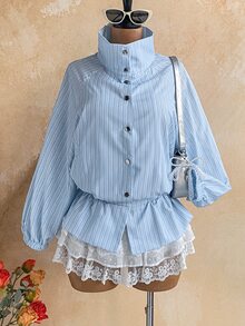 Soleia Women's Korean Style Vacation Striped Button Long Sleeve Jacket - Multicolor - View 1
