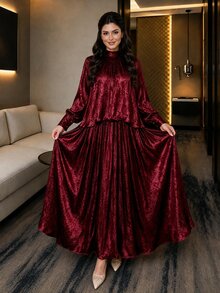 SHEIN Lady Plus Size Elegant Party Top & Skirt 2 Pieces Set - Burgundy - View 5