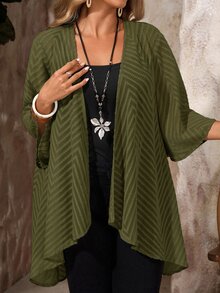 EMERY ROSE Abrigo de Jacquard de Talla Grande con Frente Abierto - Verde militar - Ver 4