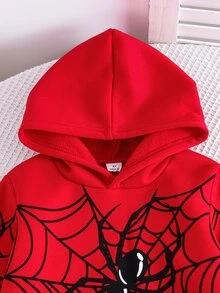 SHEIN 小男孩蜘蛛網印花連帽衛衣與貓抓牛仔褲 - 彩色 - 查看 6