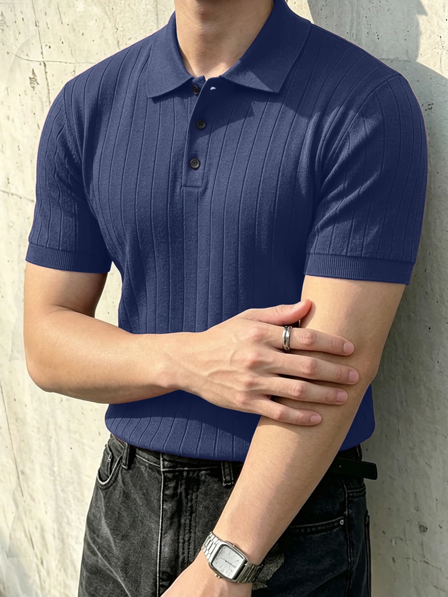 JOLTRO Men Solid Short Sleeve Polo Shirt - Navy Blue - View 1