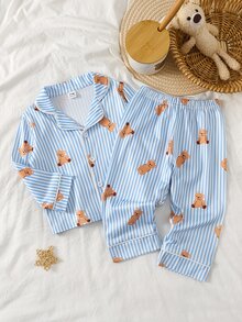 Baby Boy Striped & Bear Print PJ Set - Multicolor - View 2