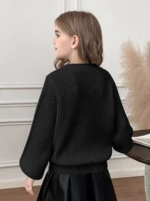 SHEIN Tween Girls Sweaters - Black - View 8