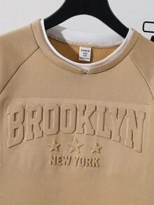 SHEIN 兒童青少年男孩休閒兩件式衛衣與運動長褲套裝，卡其色衛衣套裝，基礎上衣，適合秋冬，秋季穿搭，冬季穿搭，學校，家庭聚會，運動 - 彩色 - 查看 3