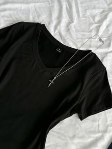 SHEIN EZwear 3 قطع تي شيرت بياقة V وأكمام قصيرة بلون موحد - متعدد الألوان - مشاهدة 5
