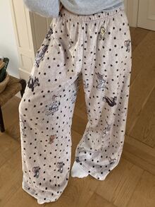TOM AND JERRY X DAZY Polka Dot And Cartoon Graphic Fuzzy Sleep Pants - Khaki - View 11