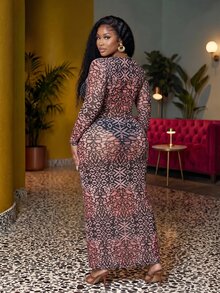 Slaydiva Plus Allover Print Bodycon Dress Fall - Multicolor - View 3