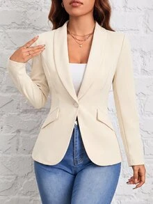 SHEIN PETITE 女士西裝外套 - 杏色 - 查看 6