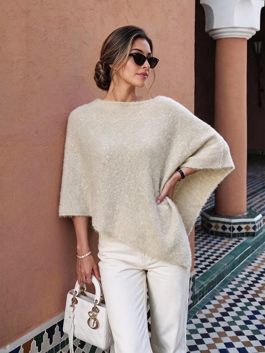 Selianne Solid Batwing Sleeve Knit Top - Apricot - View 1