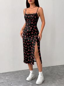 SHEIN PETITE 女士中長連身裙 - 黑色 - 查看 4