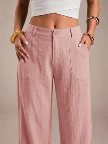 SHEIN PETITE CURVE Plus Size Pants Fall - Dusty Pink - View 2