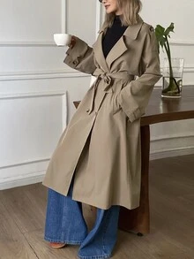 DAZY Women's Loose Mid-Length Casual Trench Coat Jacket Fall - Khaki - View 5